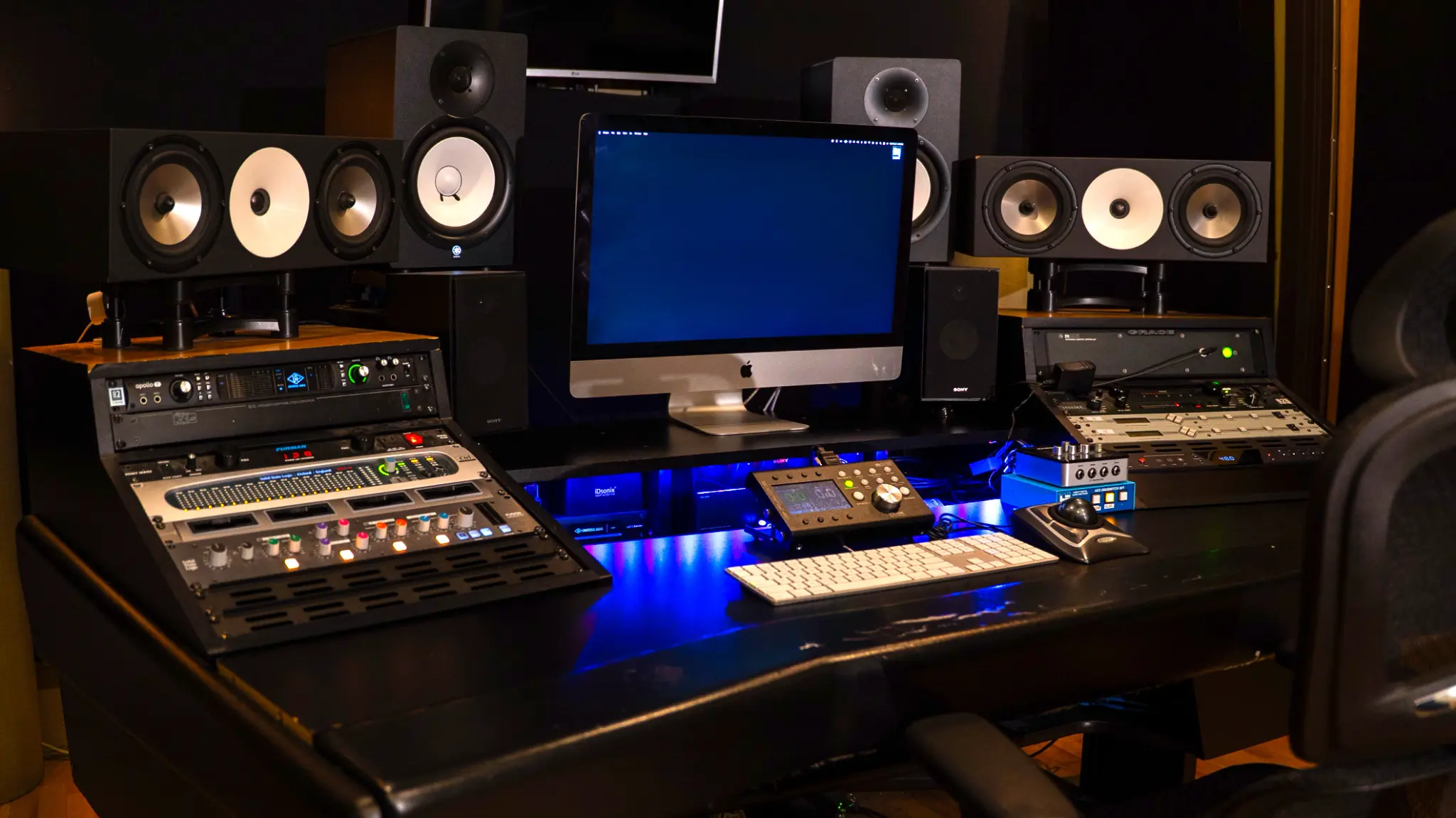 Professional mixing console and studio monitors
